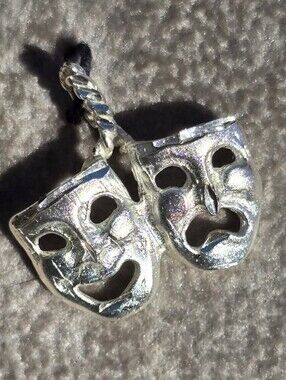 Vintage new old stock diamond cut 925 sterling silver tragedy comedy masks